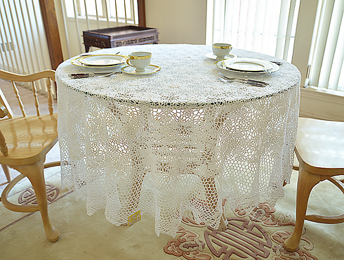 Crochet 108" x 108" Round Crochet Tablecloth. White